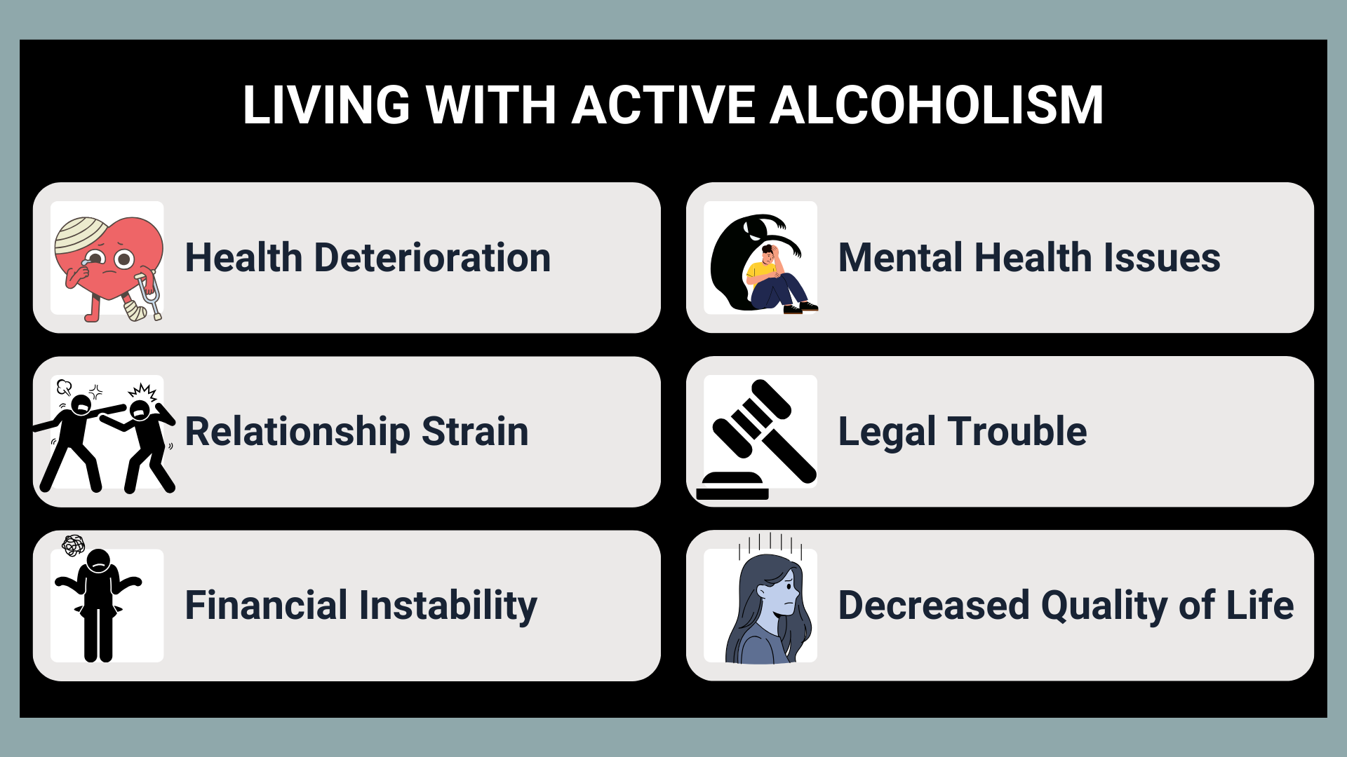 Life with active alcohol addiction causes physical, emotional, social and financial suffering in Massachusetts